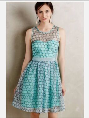 Moulinette Soeurs Aqua Mint Lace Fit-and-Flare Mini Dress. NWOT